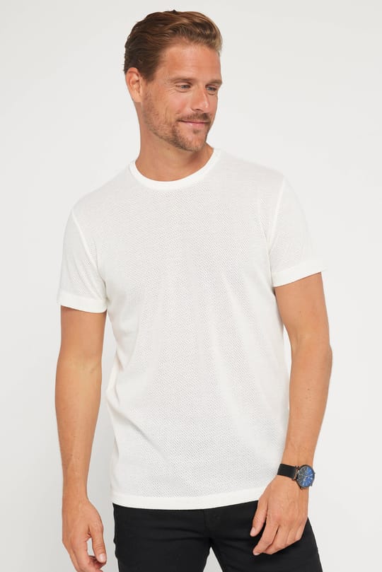 Erkek Slim Fit Dar Kesim Esnek Kumaş Örme Bisiklet Yaka Beyaz Tişört