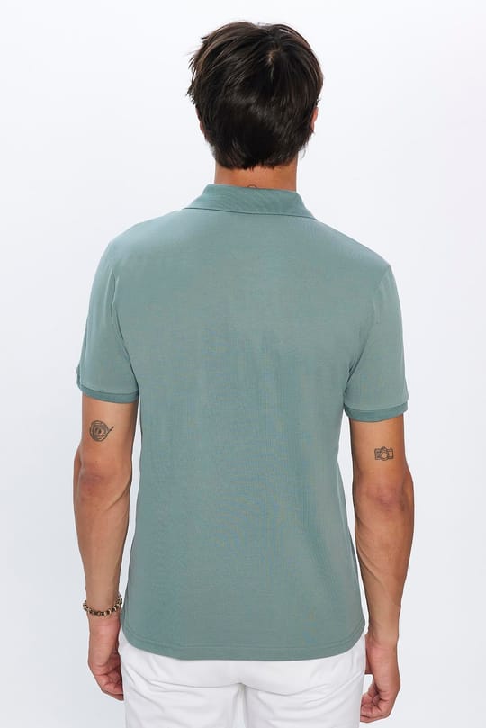 Erkek Slim Fit Dar Kesim %100 Pamuk Yumuşak Dokulu Düz Pike Yeşil Polo Yaka Tişört