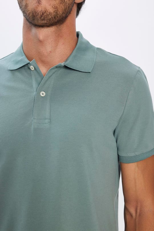 Erkek Slim Fit Dar Kesim %100 Pamuk Yumuşak Dokulu Düz Pike Yeşil Polo Yaka Tişört