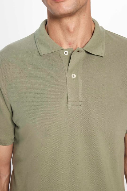 Erkek Slim Fit Dar Kesim %100 Pamuk Yumuşak Dokulu Düz Pike Haki Polo Yaka Tişört
