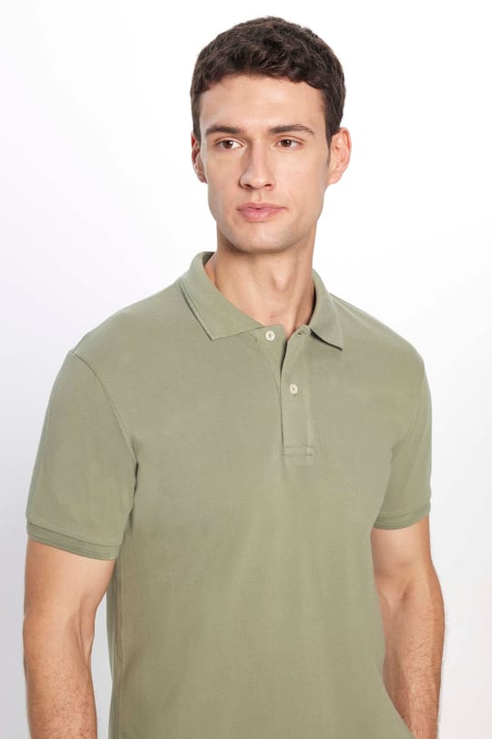 Erkek Slim Fit Dar Kesim %100 Pamuk Yumuşak Dokulu Düz Pike Haki Polo Yaka Tişört