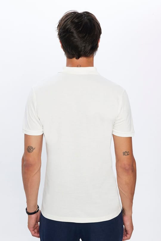 Erkek Slim Fit Dar Kesim %100 Pamuk Yumuşak Dokulu Düz Pike Ekru Polo Yaka Tişört