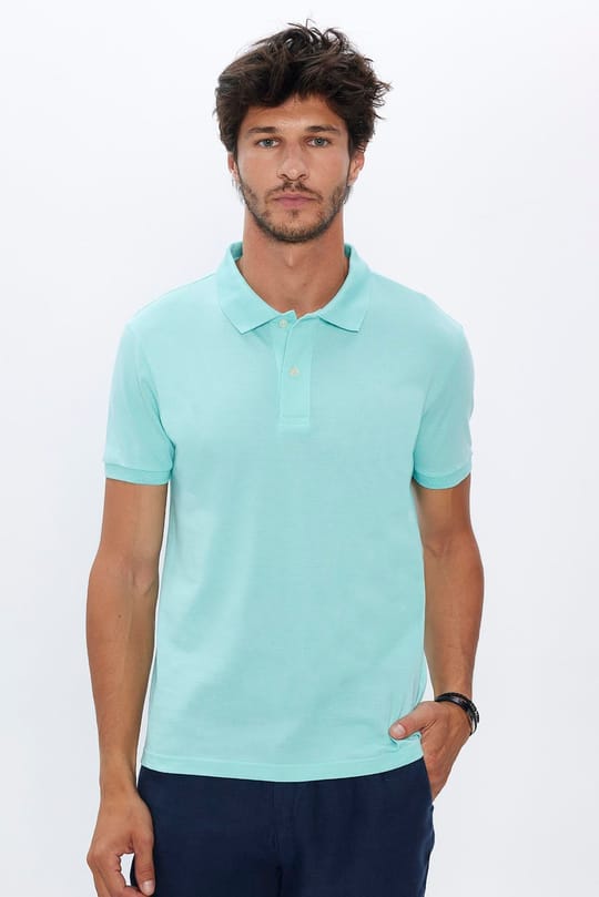 Erkek Slim Fit Dar Kesim %100 Pamuk Yumuşak Dokulu Düz Pike Mint Renk Polo Yaka Tişört