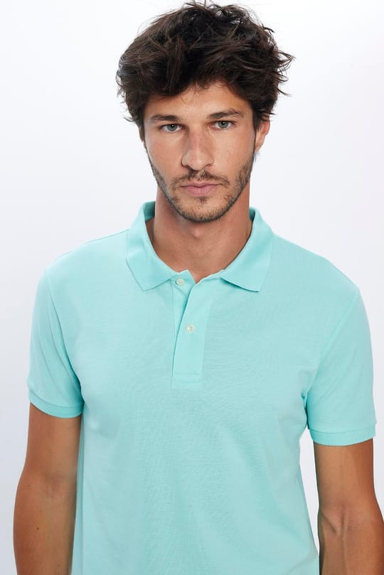 Erkek Slim Fit Dar Kesim %100 Pamuk Yumuşak Dokulu Düz Pike Mint Renk Polo Yaka Tişört