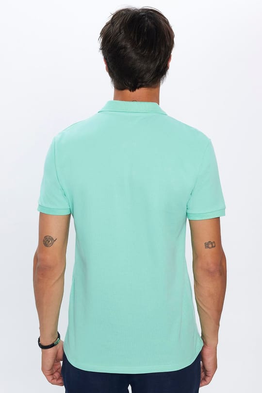Erkek Slim Fit Dar Kesim %100 Pamuk Yumuşak Dokulu Düz Pike Yeşil Polo Yaka Tişört