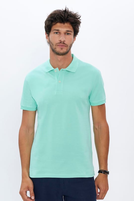 Erkek Slim Fit Dar Kesim %100 Pamuk Yumuşak Dokulu Düz Pike Yeşil Polo Yaka Tişört