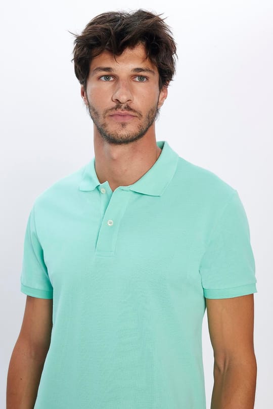 Erkek Slim Fit Dar Kesim %100 Pamuk Yumuşak Dokulu Düz Pike Yeşil Polo Yaka Tişört