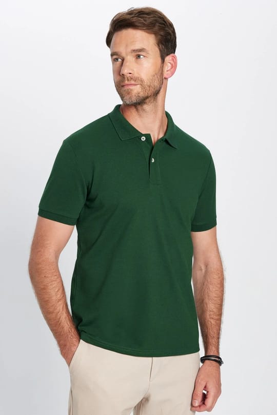 Erkek 5li Paket Yeşil Tonları Slim Fit Dar Kesim Pamuklu Düz Pike Polo Yaka Tişört