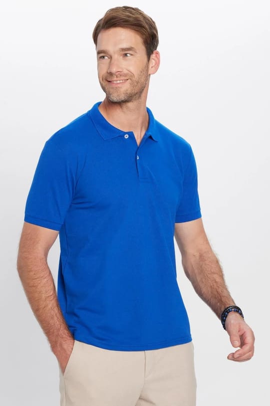 Erkek 5li Paket Siyah-Saks Mavi-Kahverengi-Haki-Gri Slim Fit Pamuklu Düz Pike Polo Yaka Tişört