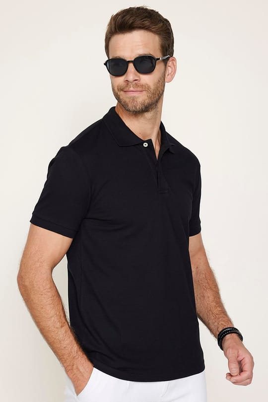 Erkek 5li Paket Siyah-Haki-Koyu Mavi-Kırmızı-Beyaz Slim Fit Pamuklu Düz Pike Polo Yaka Tişört