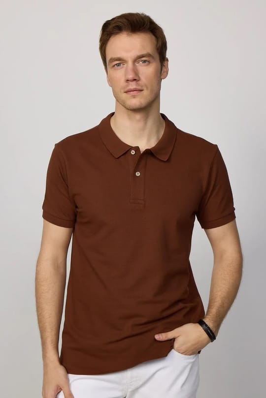 Erkek 5li Paket Siyah-Yeşil-Kahverengi-Mavi-Vizon Slim Fit Dar Kesim Pamuklu Düz Pike Polo Yaka Tişört