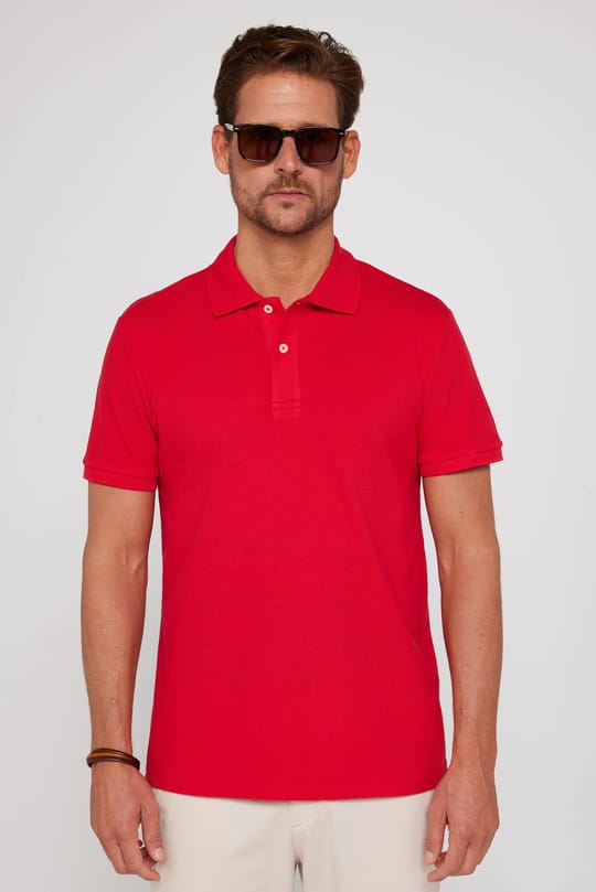 Erkek Slim Fit %100 Pamuk Yumuşak Doku 5li Lacivert-Beyaz-Kırmızı-Taş-Mavi Düz Polo Yaka Tişört