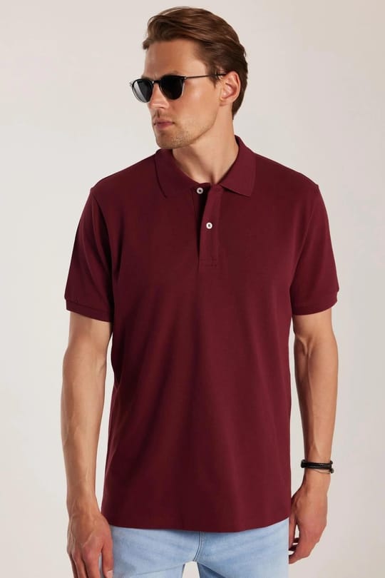 Erkek Regular Fit %100 Pamuk 3lü Bordo-Kahverengi-Lacivert Pike Polo Yaka Tişört