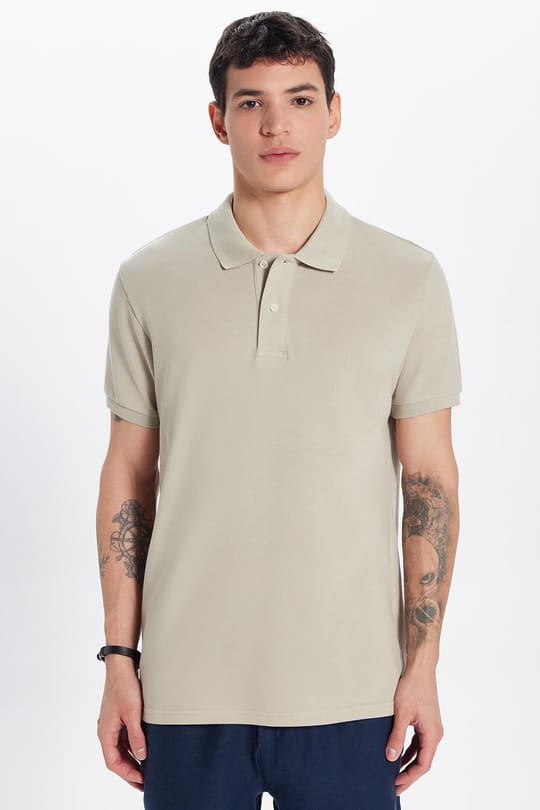 Erkek Slim Fit Dar Kesim %100 Pamuk Taş Polo Yaka Tişört