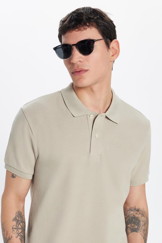 Erkek Slim Fit Dar Kesim %100 Pamuk Taş Polo Yaka Tişört