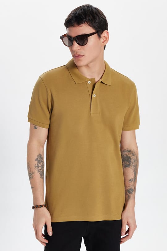 Erkek Slim Fit Dar Kesim %100 Pamuk Vizon Polo Yaka Tişört