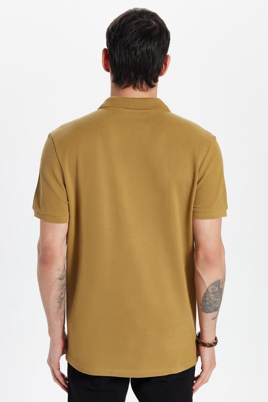 Erkek Slim Fit Dar Kesim %100 Pamuk Vizon Polo Yaka Tişört