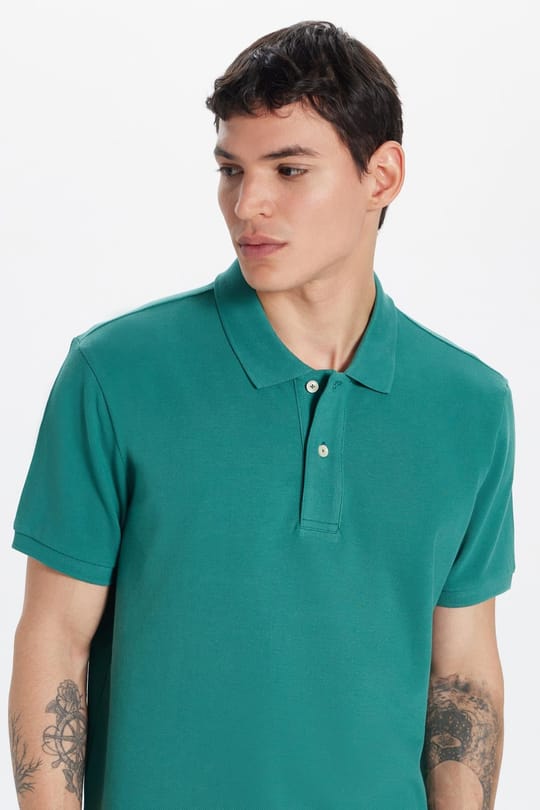 Erkek Slim Fit Dar Kesim %100 Pamuk Yeşil Polo Yaka Tişört