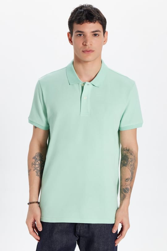 Erkek Slim Fit Dar Kesim %100 Pamuk Yeşil Polo Yaka Tişört