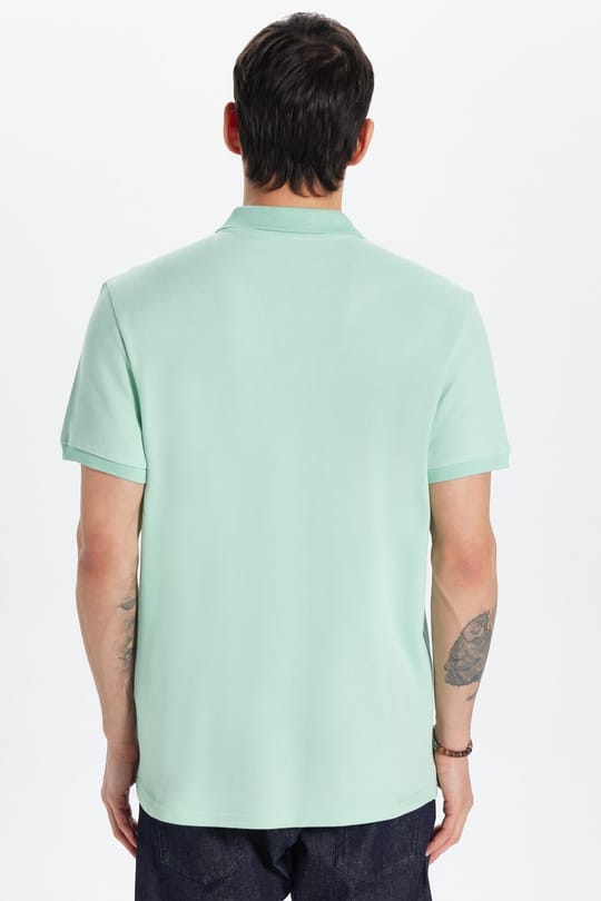 Erkek Slim Fit Dar Kesim %100 Pamuk Yeşil Polo Yaka Tişört