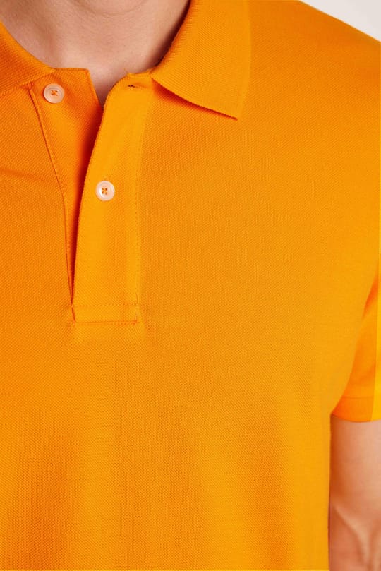 Erkek Slim Fit Dar Kesim %100 Pamuk Turuncu Polo Yaka Tişört