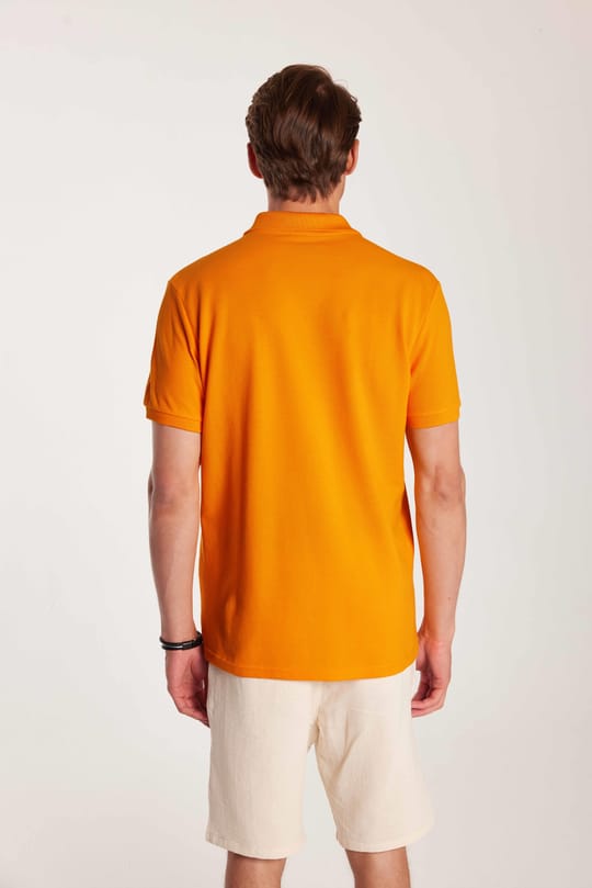 Erkek Slim Fit Dar Kesim %100 Pamuk Turuncu Polo Yaka Tişört
