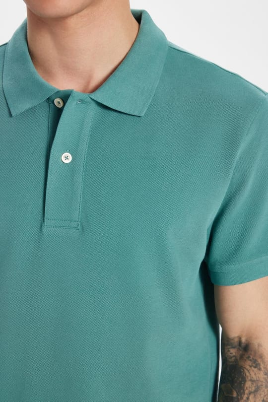 Erkek Slim Fit Dar Kesim %100 Pamuk Yeşil Polo Yaka Tişört