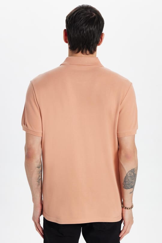 Erkek Slim Fit Dar Kesim %100 Pamuk Somon Polo Yaka Tişört