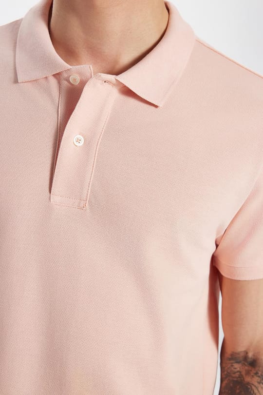 Erkek Slim Fit Dar Kesim %100 Pamuk Somon Polo Yaka Tişört