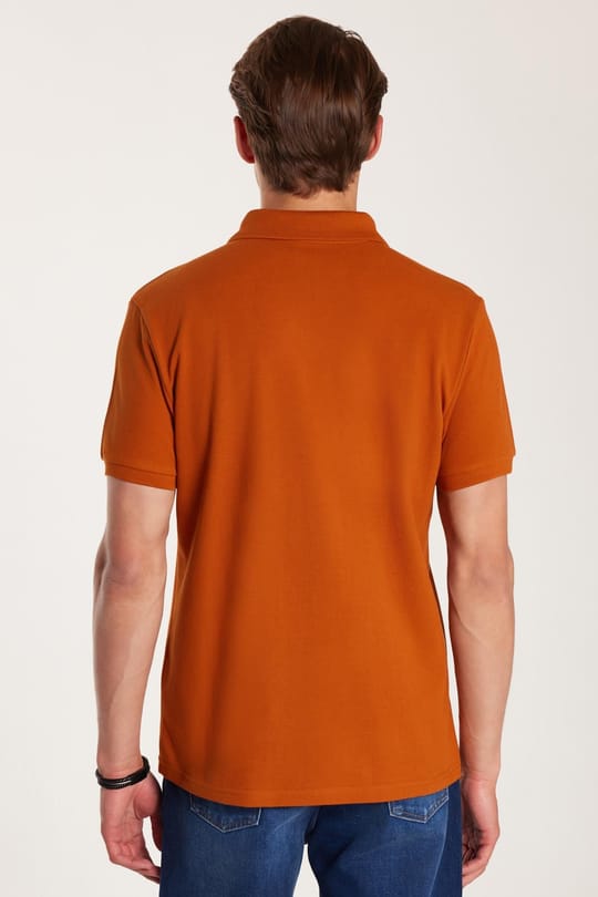 Erkek Slim Fit Dar Kesim %100 Pamuk Kiremit Polo Yaka Tişört