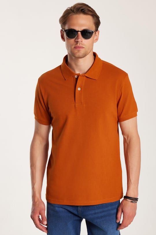 Erkek Slim Fit Dar Kesim %100 Pamuk Kiremit Polo Yaka Tişört