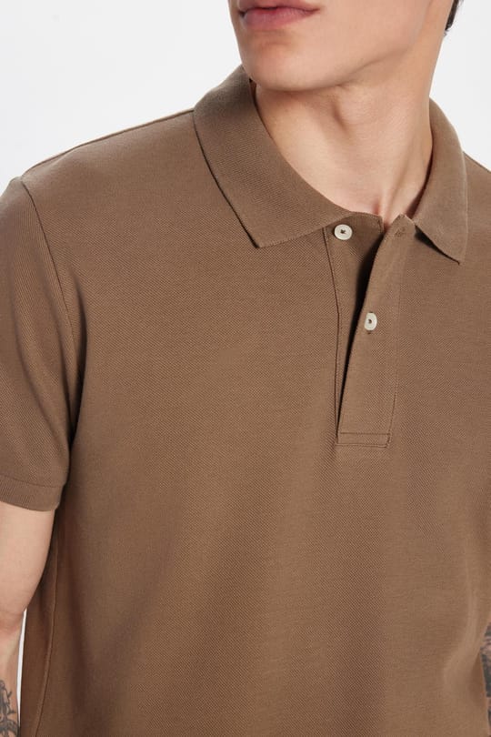 Erkek Slim Fit Dar Kesim %100 Pamuk Kahverengi Polo Yaka Tişört