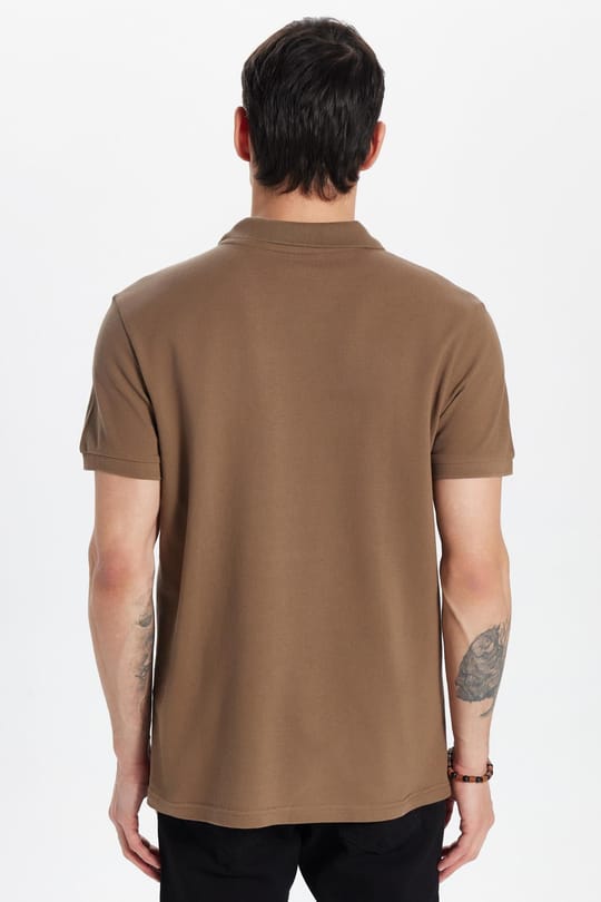 Erkek Slim Fit Dar Kesim %100 Pamuk Kahverengi Polo Yaka Tişört