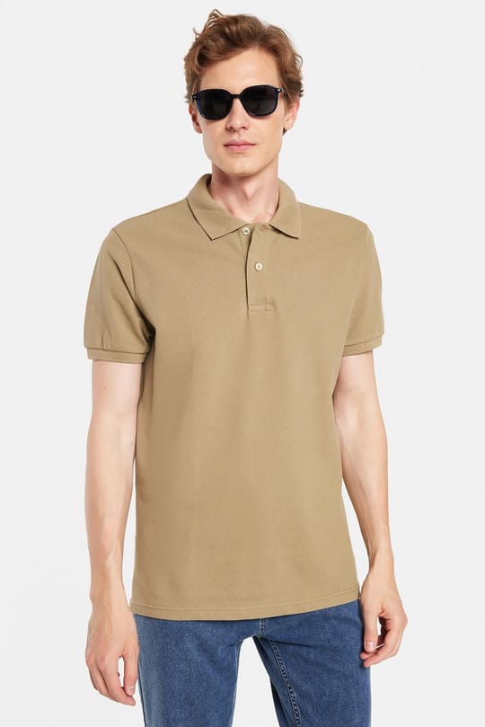 Erkek Slim Fit Dar Kesim %100 Pamuk Haki Polo Yaka Tişört