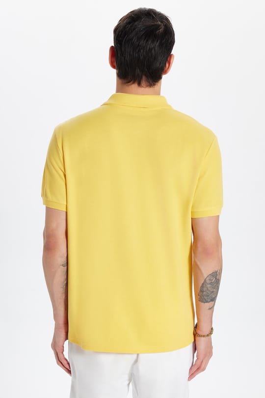 Erkek Slim Fit Dar Kesim %100 Pamuk Sarı Polo Yaka Tişört