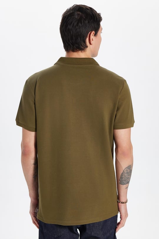 Erkek Slim Fit Dar Kesim %100 Pamuk Haki Polo Yaka Tişört