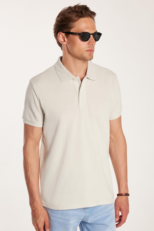 Erkek Slim Fit Dar Kesim %100 Pamuk Gri Polo Yaka Tişört
