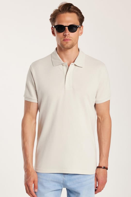 Erkek Slim Fit Dar Kesim %100 Pamuk Gri Polo Yaka Tişört