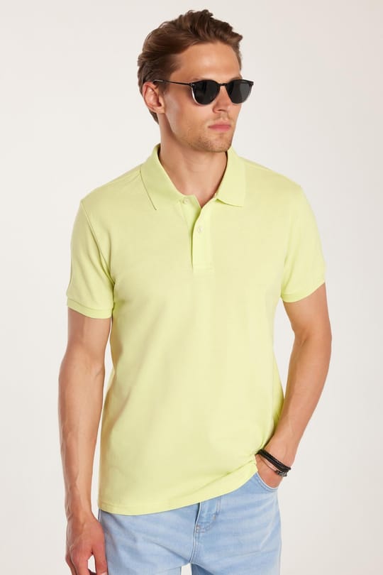 Erkek Slim Fit Dar Kesim %100 Pamuk Yeşil Polo Yaka Tişört