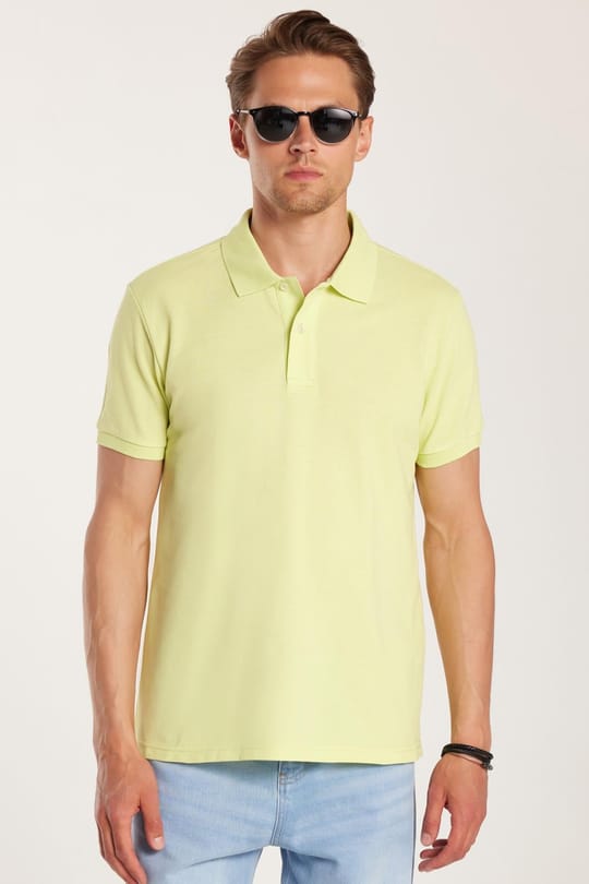 Erkek Slim Fit Dar Kesim %100 Pamuk Yeşil Polo Yaka Tişört