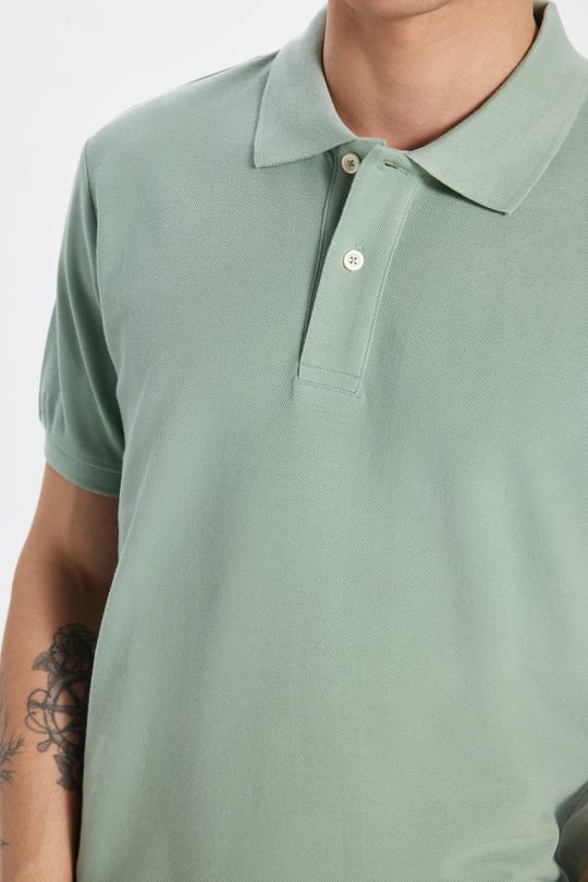 Erkek Slim Fit Dar Kesim %100 Pamuk Yeşil Polo Yaka Tişört