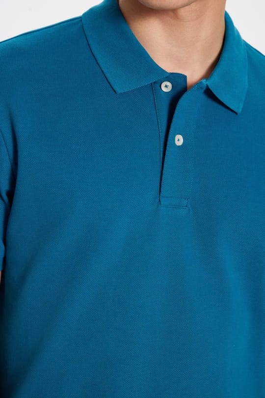 Erkek Slim Fit Dar Kesim %100 Pamuk Mavi Polo Yaka Tişört