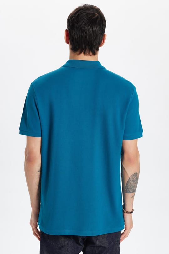 Erkek Slim Fit Dar Kesim %100 Pamuk Mavi Polo Yaka Tişört