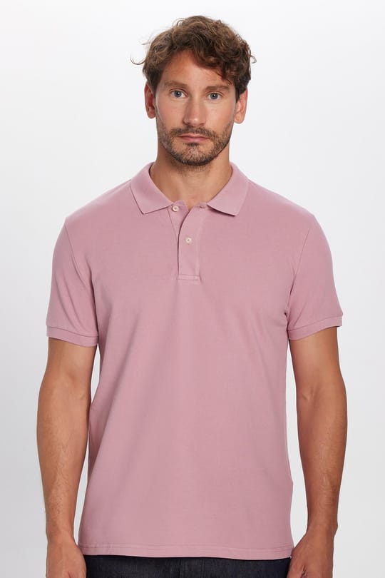 Erkek Slim Fit Dar Kesim %100 Pamuk Gül Kurusu Polo Yaka Tişört