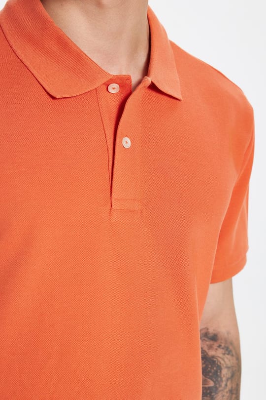 Erkek Slim Fit Dar Kesim %100 Pamuk Turuncu Polo Yaka Tişört