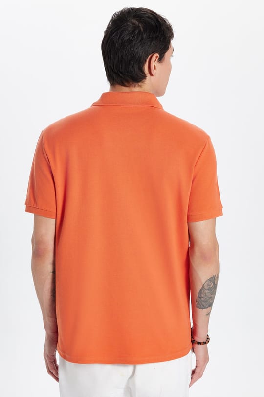 Erkek Slim Fit Dar Kesim %100 Pamuk Turuncu Polo Yaka Tişört