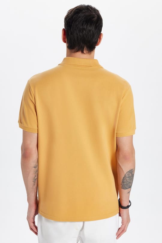 Erkek Slim Fit Dar Kesim %100 Pamuklu Sarı Renk Polo Yaka Tişört