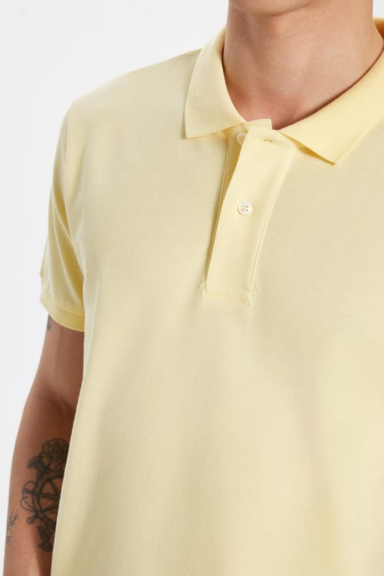 Erkek Slim Fit Dar Kesim %100 Pamuk Sarı Polo Yaka Tişört