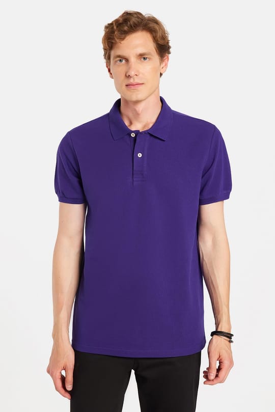 Erkek Slim Fit Dar Kesim %100 Pamuk Mor Polo Yaka Tişört