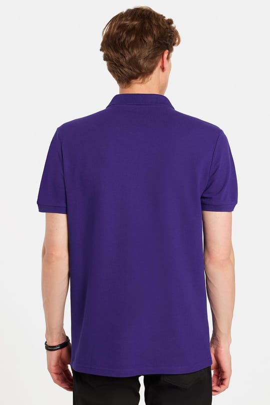 Erkek Slim Fit Dar Kesim %100 Pamuk Mor Polo Yaka Tişört